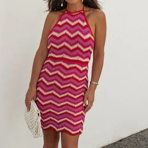 NEW NWOT Vici Marianna Halter Knit Chevron Stripe Mini Dress